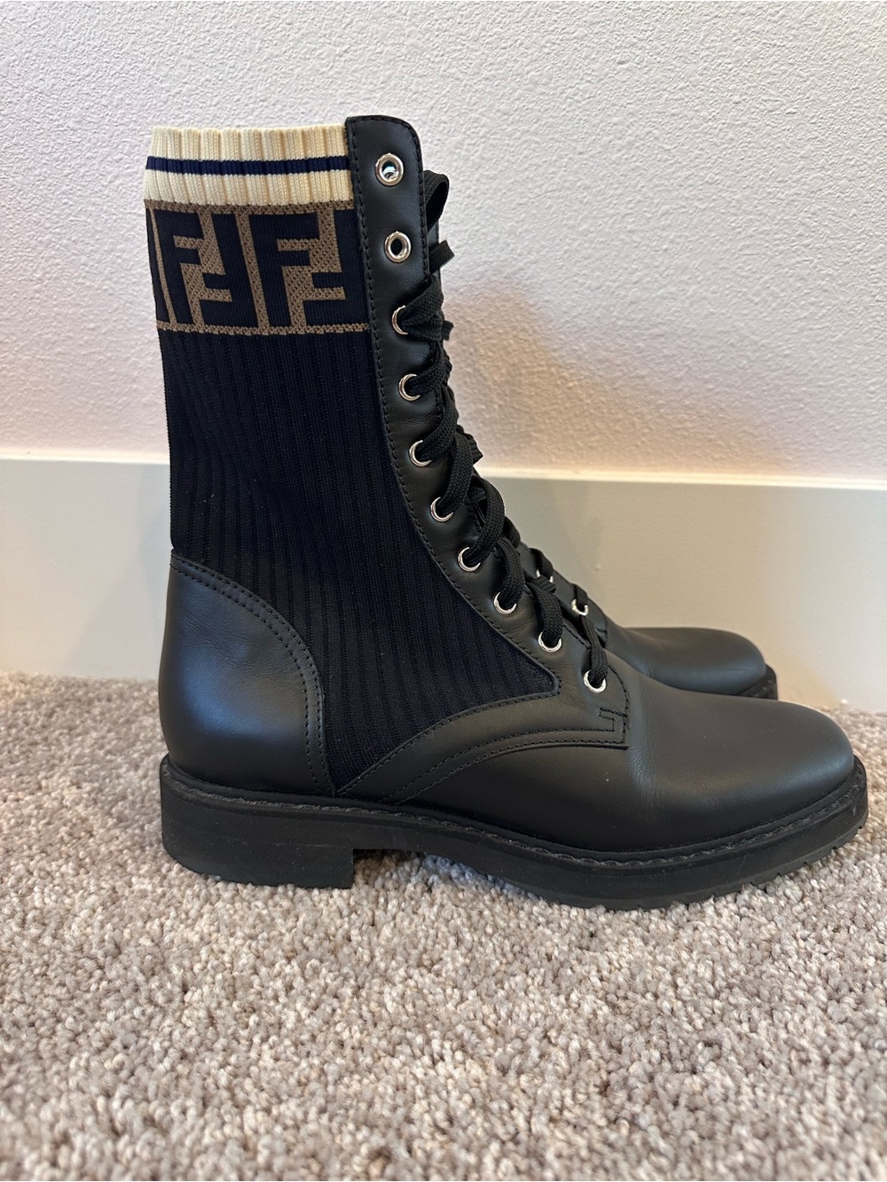 Fendi Rockoko Combat Boots Black & Brown EU 42